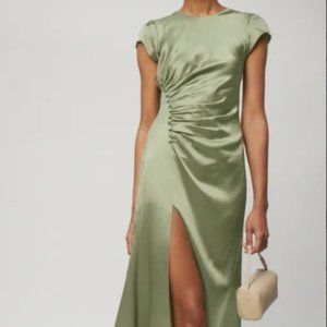 Reformation Birch Silk Dress (Color: Artichoke)